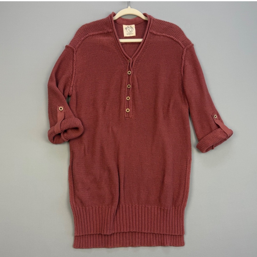 Free People We The Free Boho Indie Firefly Tunic Henley Knit Sweater Small